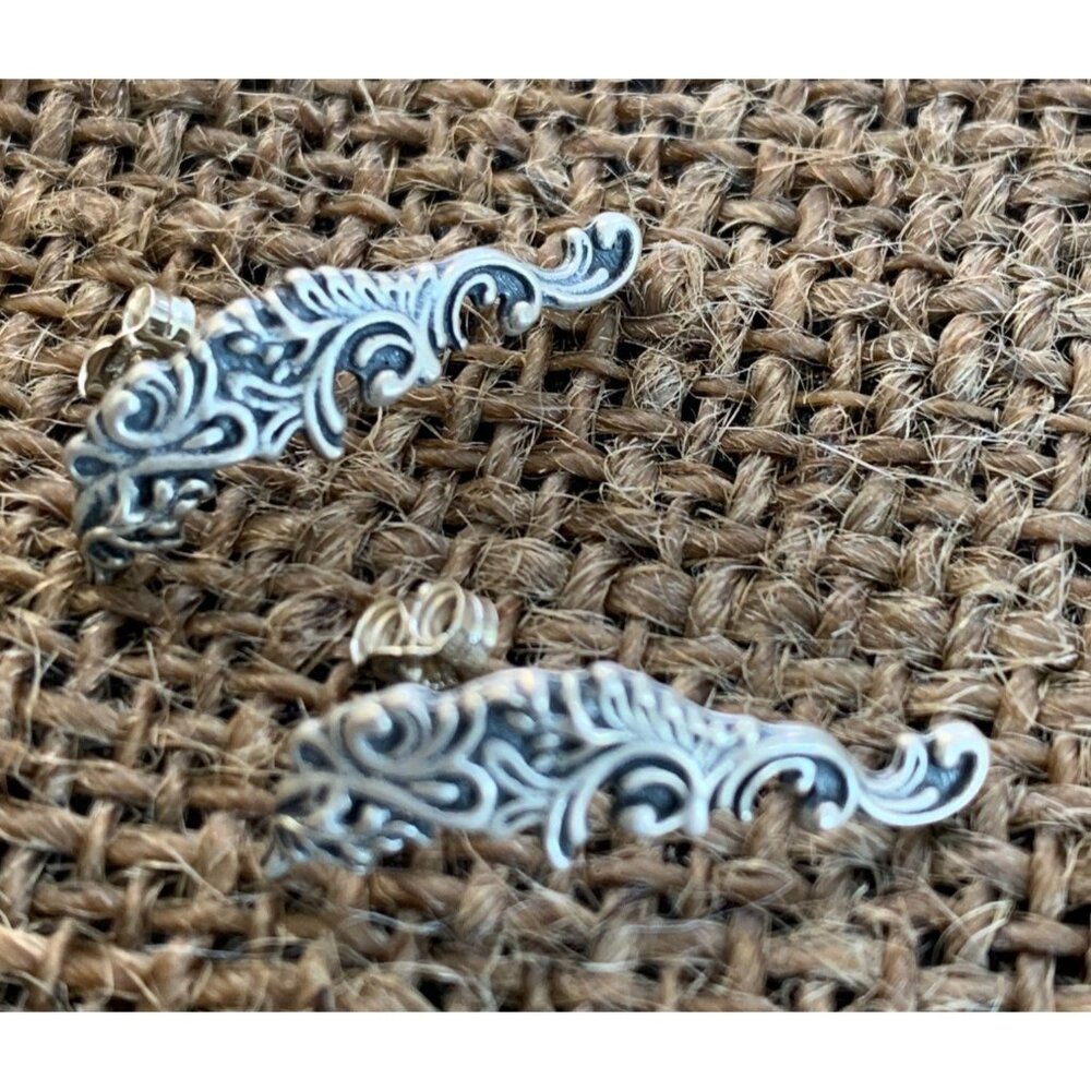 Paz Isreali Earrings Vintage Heirloom Scroll Filigree Pierced 925 Silver 7004
